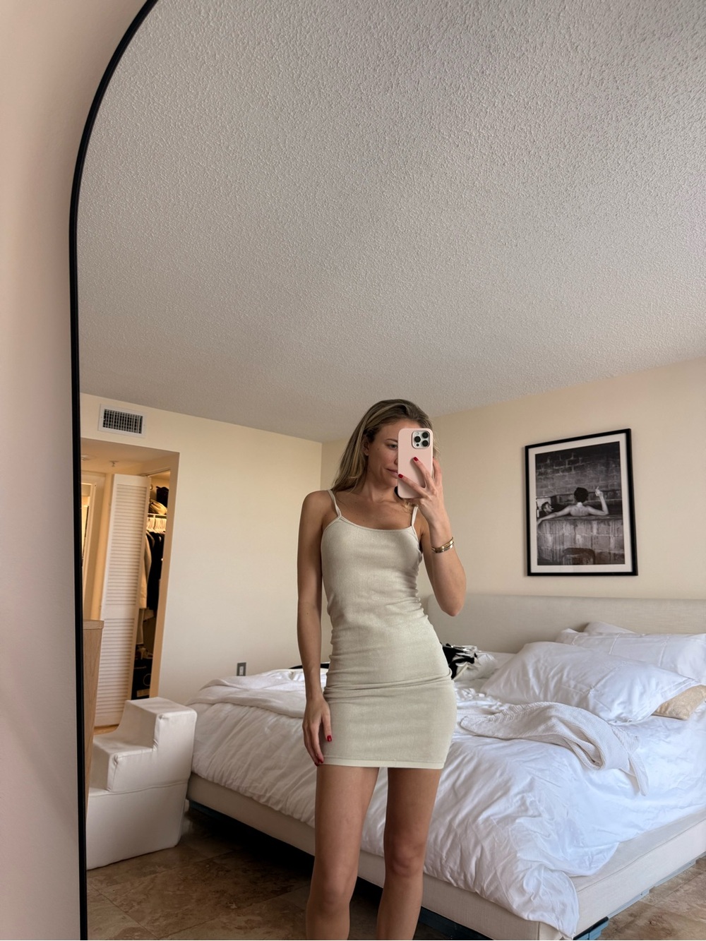 Zara Cream Ribbed Mini Slip Dress